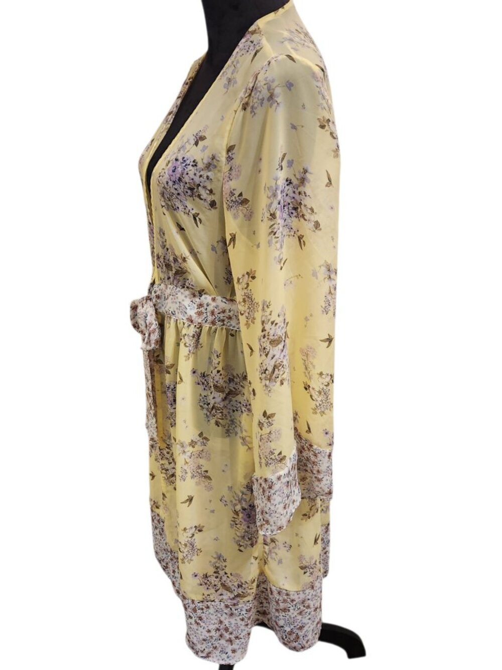 GB‎ Gianni Bini Floral Tie Front Yellow Kimono Size M - Picture 4 of 4